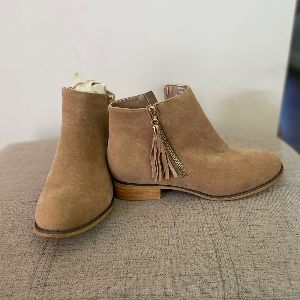 NEW Tan Suede Ankle Booties with Tassel
